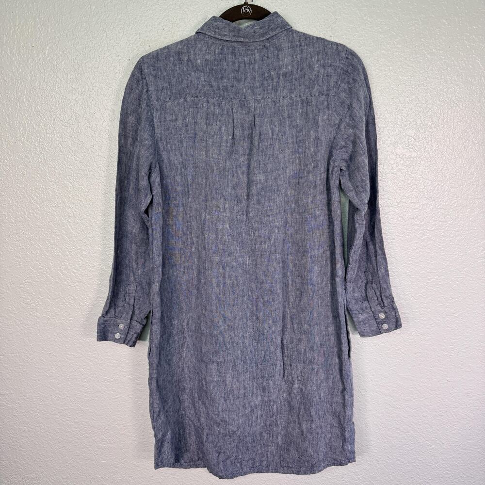 Farmhouse Pottery Dress Womens Small Linen Collared ShirtDress Pockets Blue - Picture 2 of 12